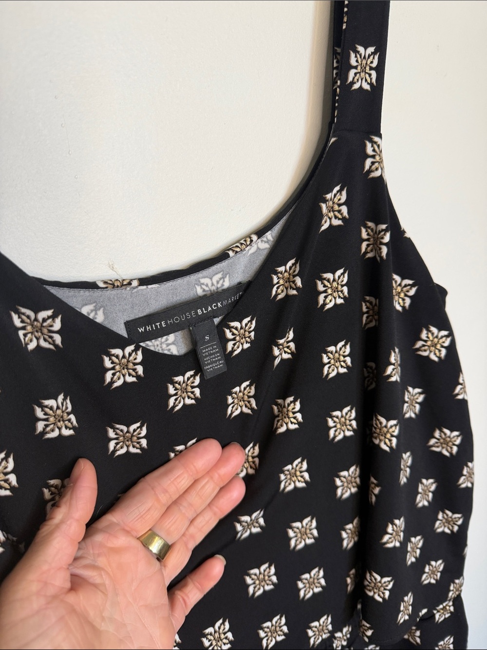 White House Black Market Black Jumpsuit with Cream Floral Print - Picture 2 of 5